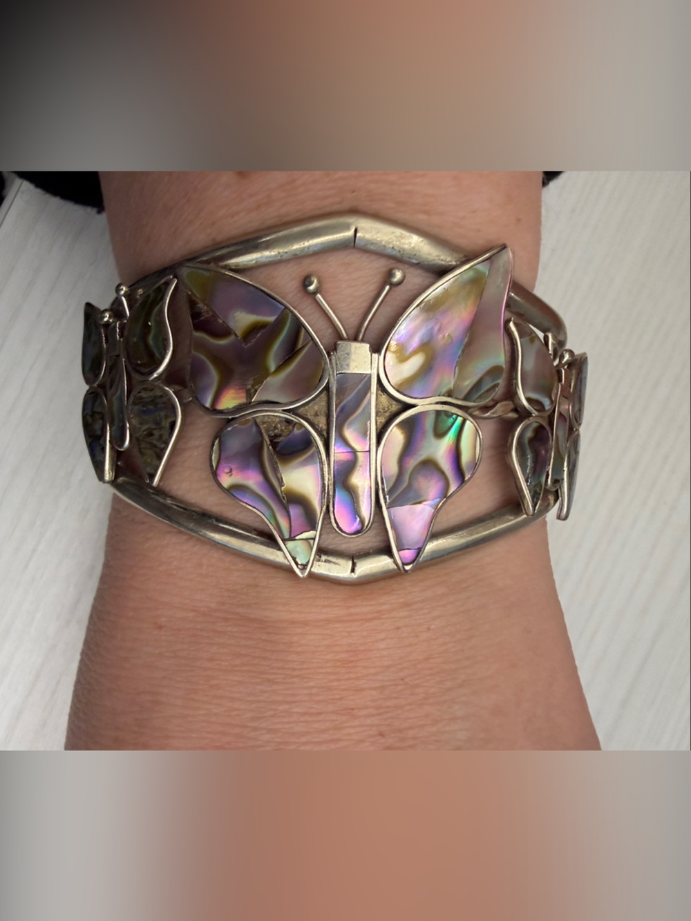 Abalone Butterfly Statement Cuff Bracelet - Iridescent